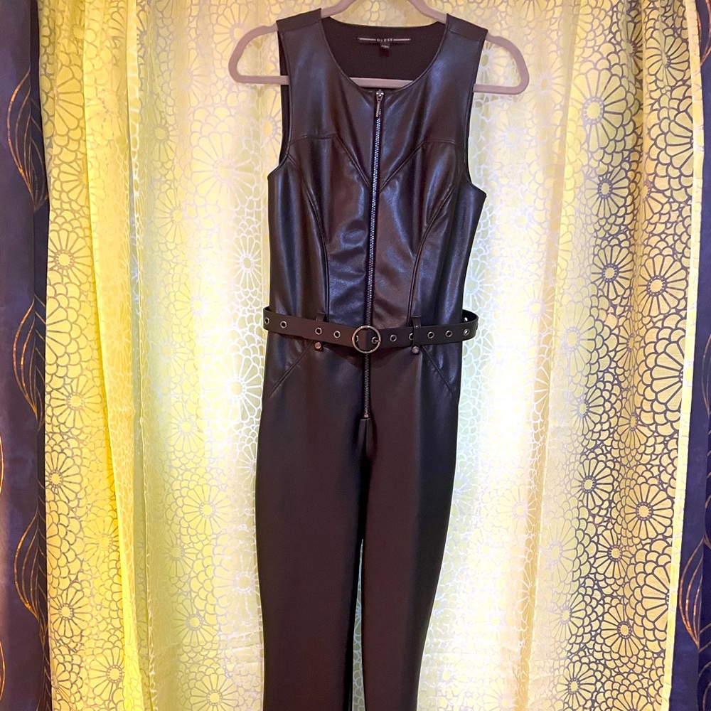 Faux Leather belted Motto jumper